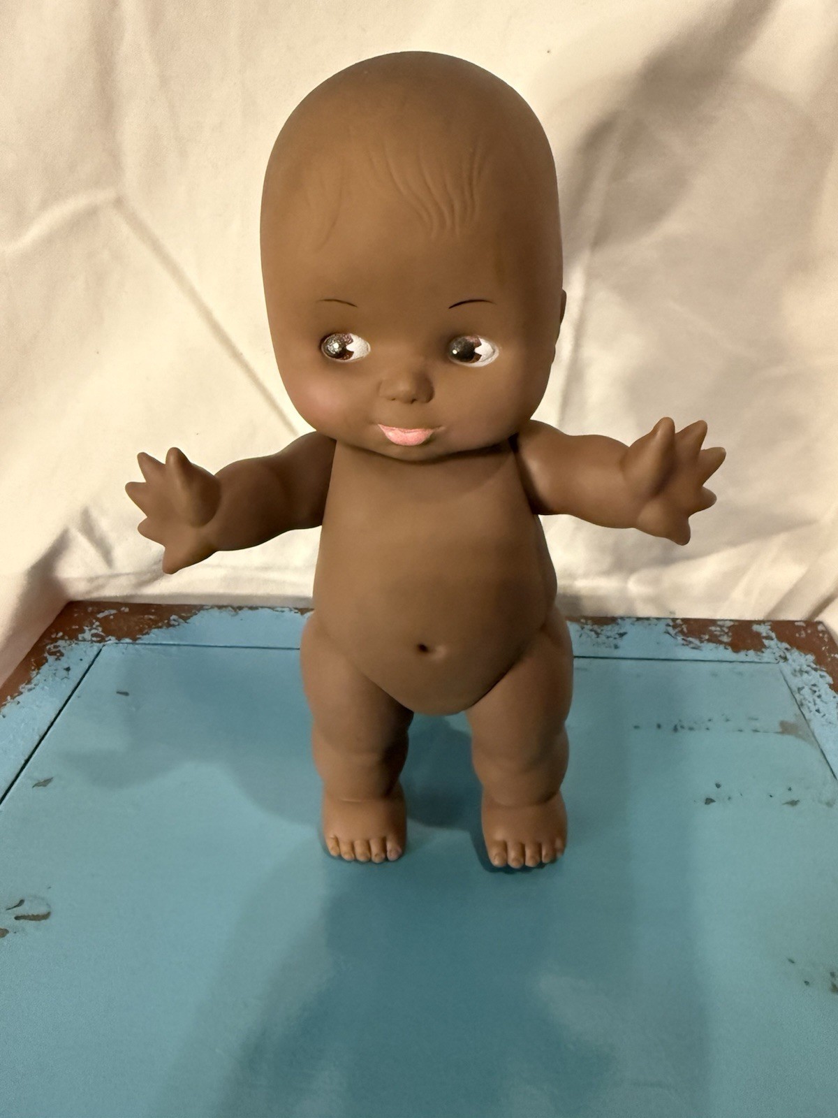 VTG Black rubber /vinyl kewpie doll 9” Tall Made In Hong Kong UneedadollCo Rare