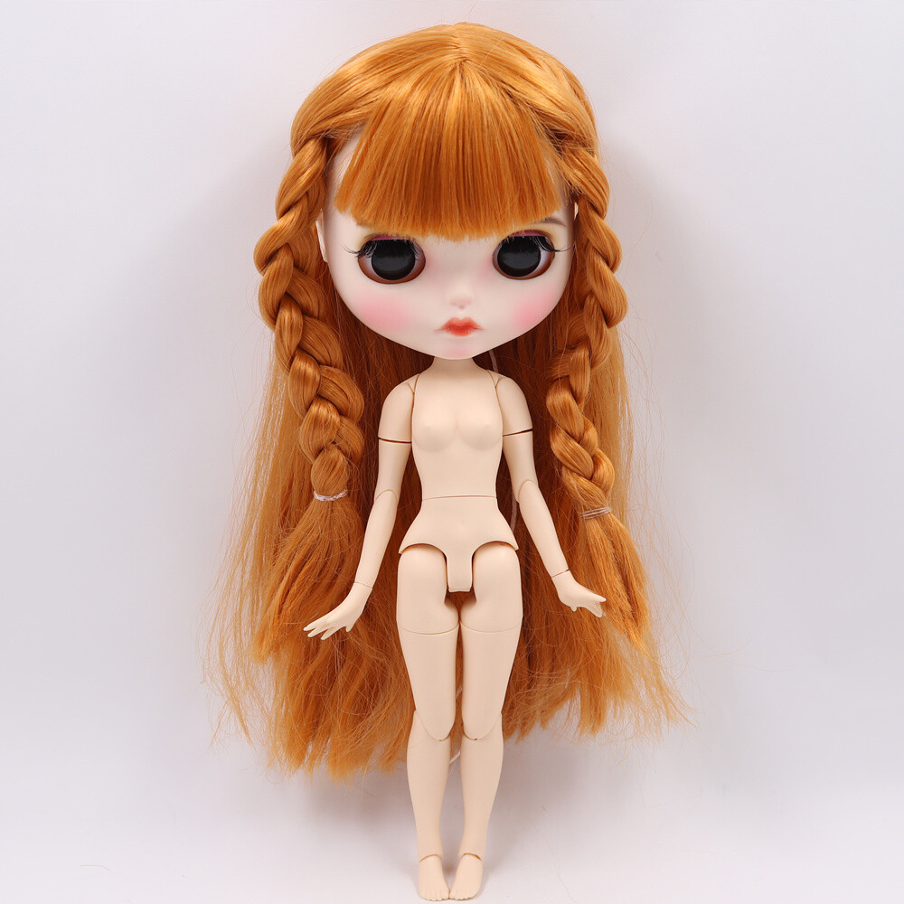 12″ Blythe doll Nude Joint Body Orange Brown hair color Carved lips Matte face