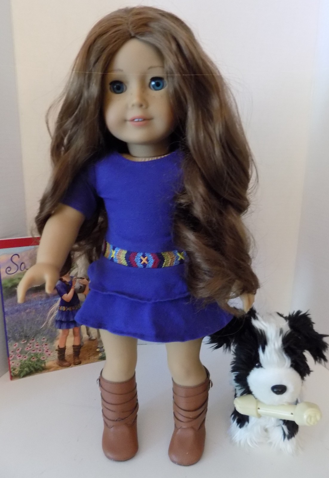GOTY Saige Lot American Girl Doll w Meet Outfit Earrings Dog Book Bundle EUC