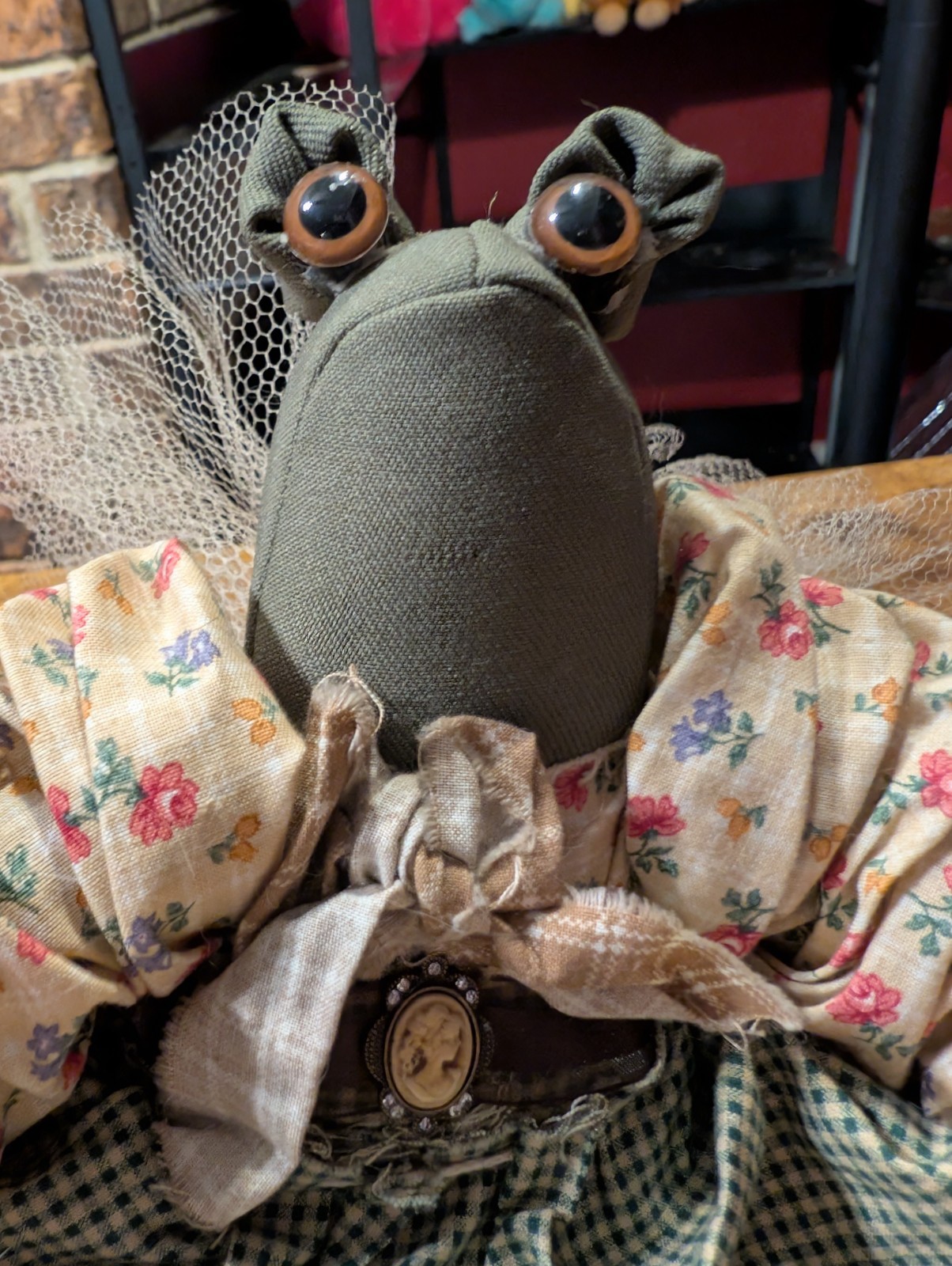 Vintage OOAK Handmade Handsewn Frog Toad Ragdoll Cloth Doll Country Farm