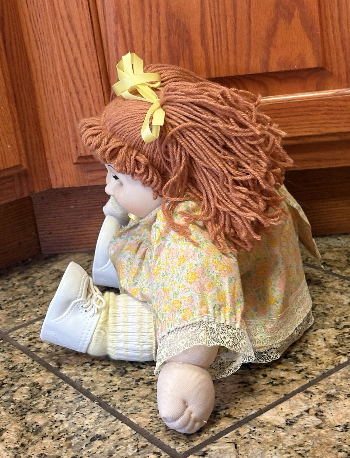 Pre Owned Vintage Beautiful Cloth/Plastic Girl Play Doll With Ginger Yarn Hair