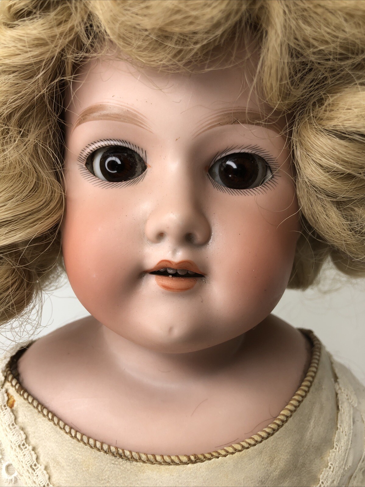 24” Antique Germany Bisque Doll AM Floradora 5 Leather Body Brown SL Eyes #o