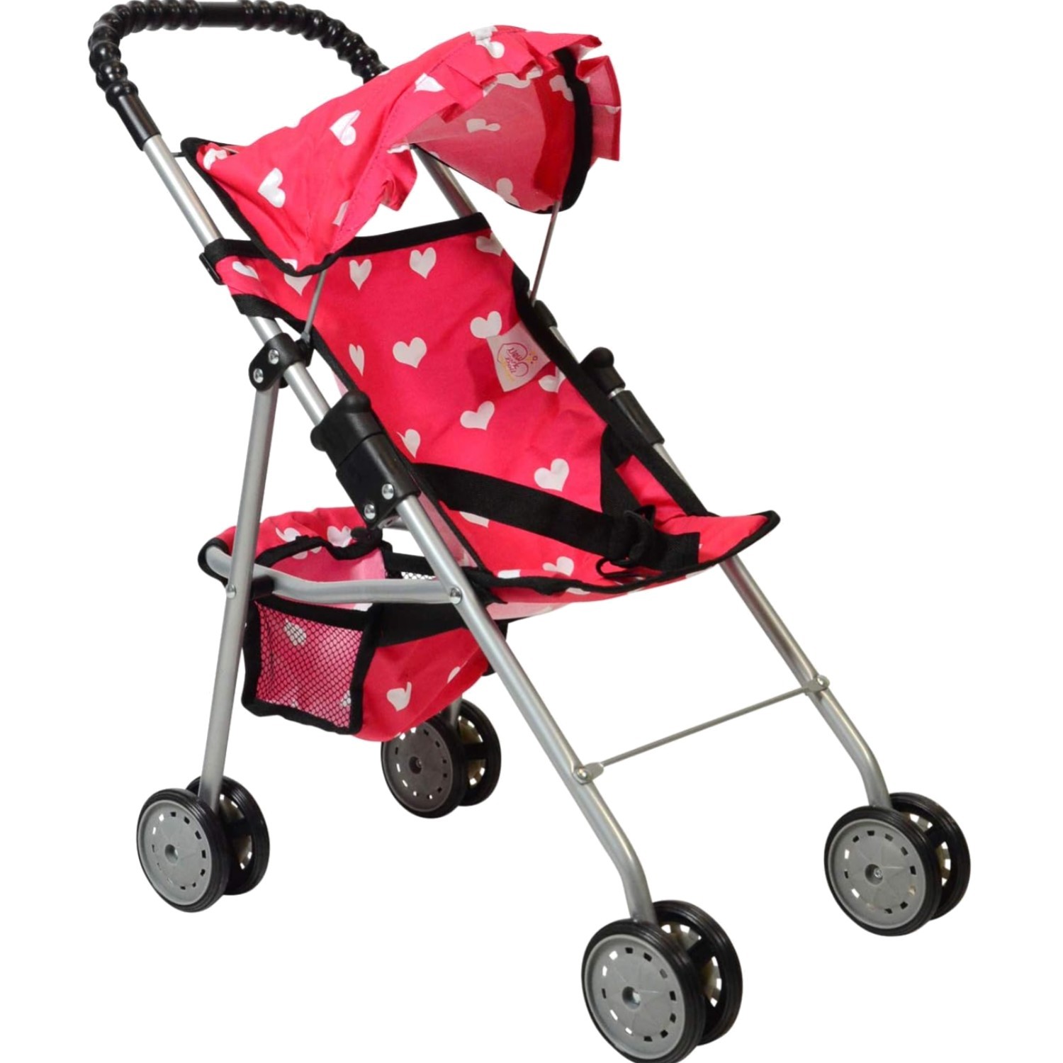 Doll Stroller Metal Pink Hearts Foldable Kids Play Baby Carriage