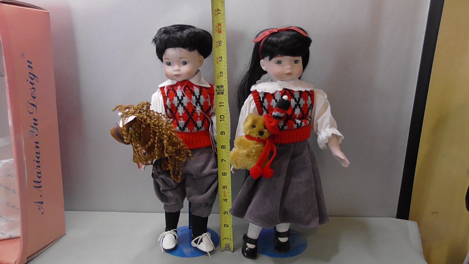 Marion Yu Designs Porcelain Matching Girl &Boy Doll twins with tags