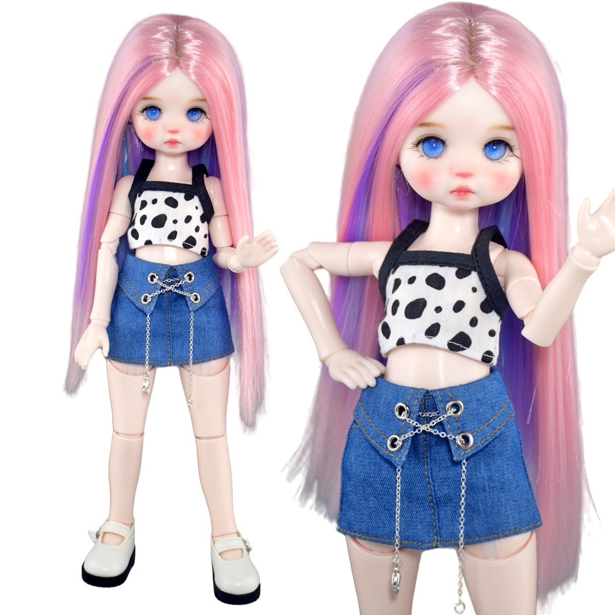 1/6 Muñeca BJD + Cara Hecha A Mano + Ojo Azul + Peluca Colorida + Zapatos + Ropa