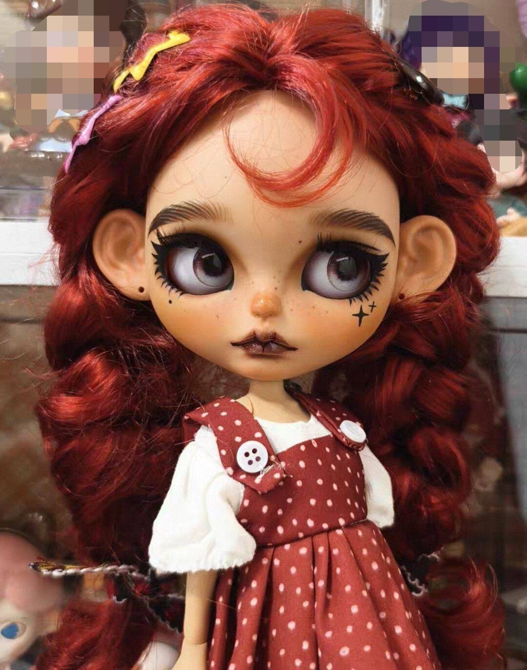 Hand-painted NEO Blythe Doll Custom OOAK Tan Skin Gothic Art Different Hair Wig