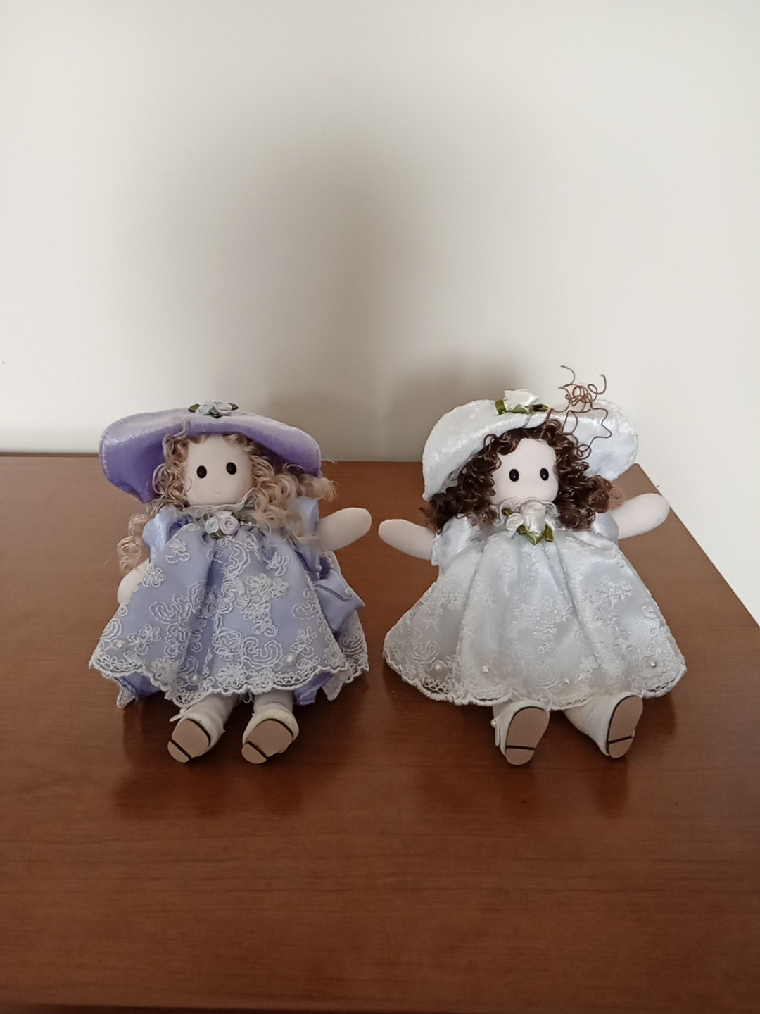 TWO VERY UNIQUE VERY PRETTY LITTLE CLOTH DOLLS WITH MUSIC BOXES AS THEIR BODIES