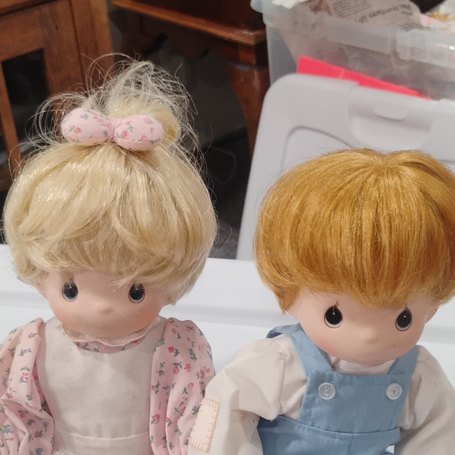 Precious Moments Rag & Cloth Dolls Lot, Girl & Boy, Blonde, Light Brown Hair