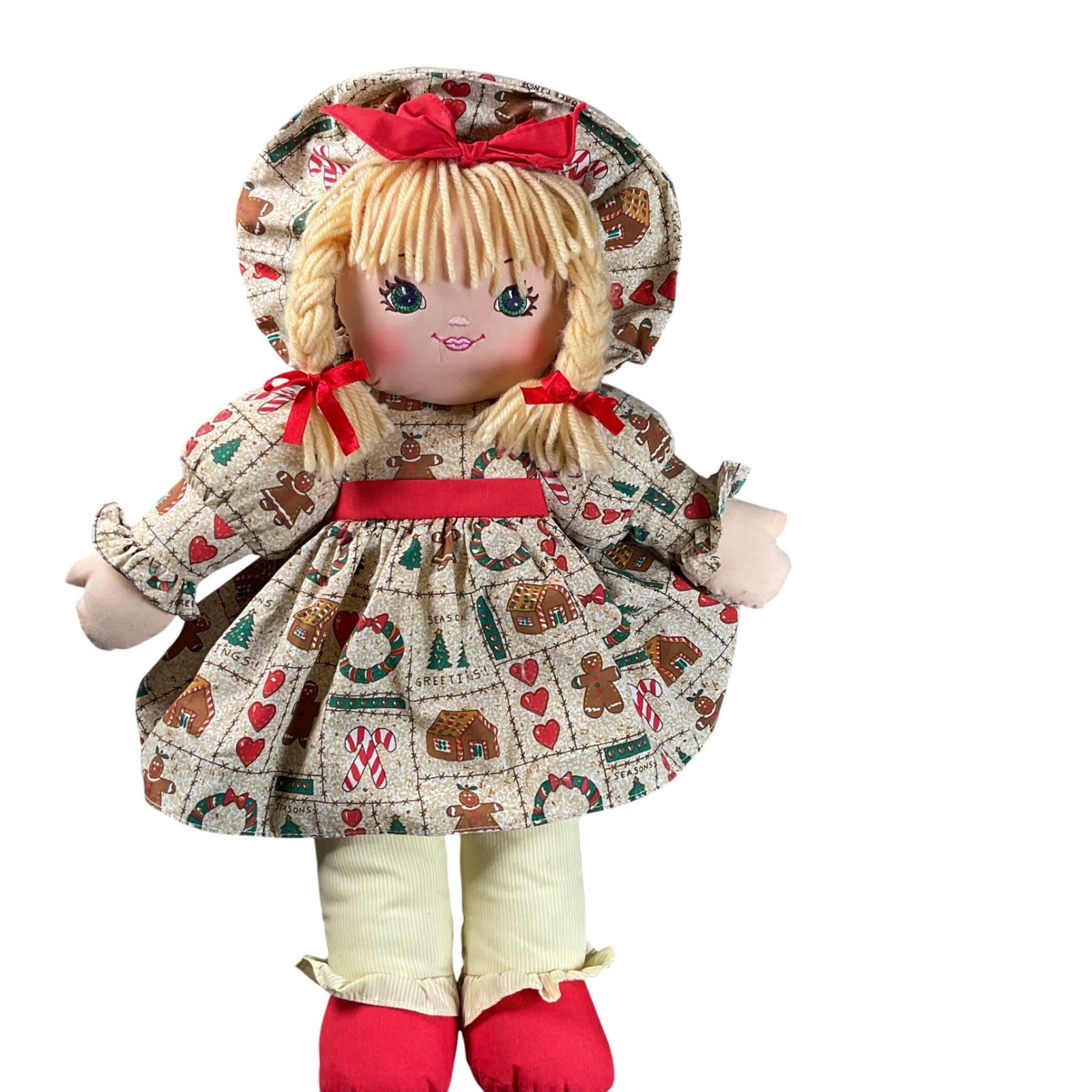 Sweetie Mine Rag Doll 1995 Christmas Gingerbread Dress Blonde Yarn Hair 20″ Good