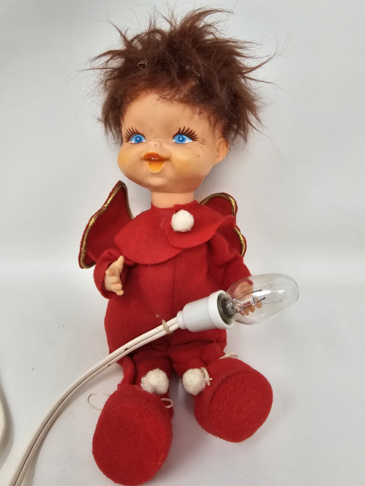 Vintage Rubber Cloth Red Christmas Angel with Light