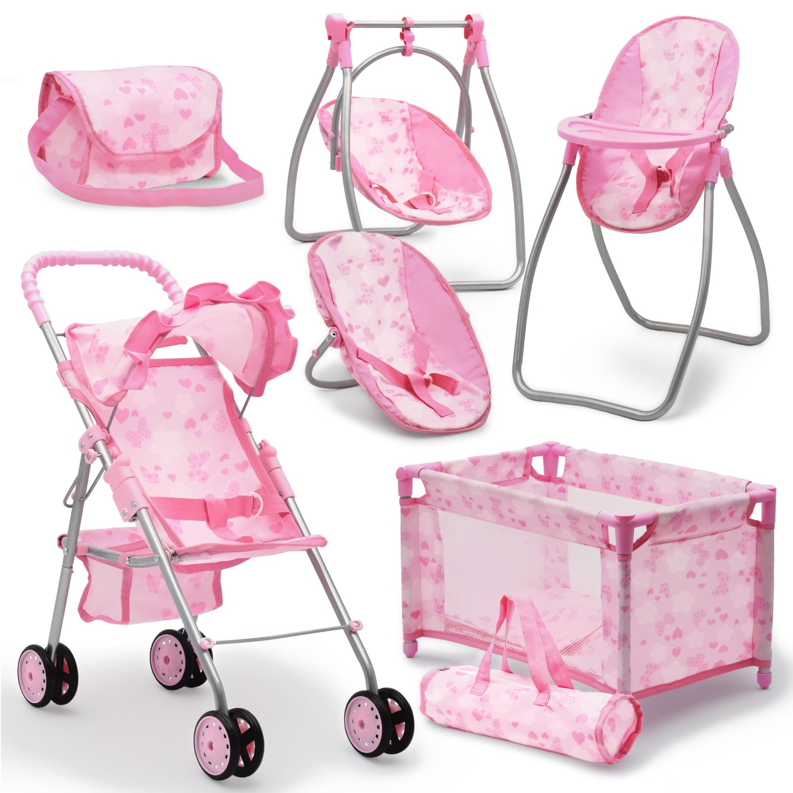 Baby Doll Stroller Bed and Swing Nursery Playset, Baby Doll Accessories Furni…