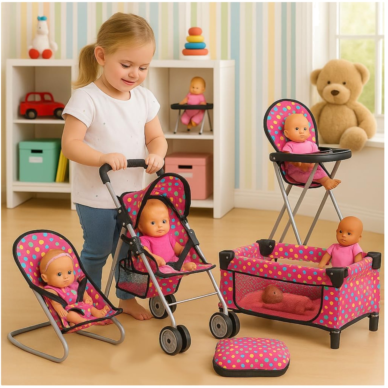Deluxe 4-Piece Baby Doll Nursery Play Set