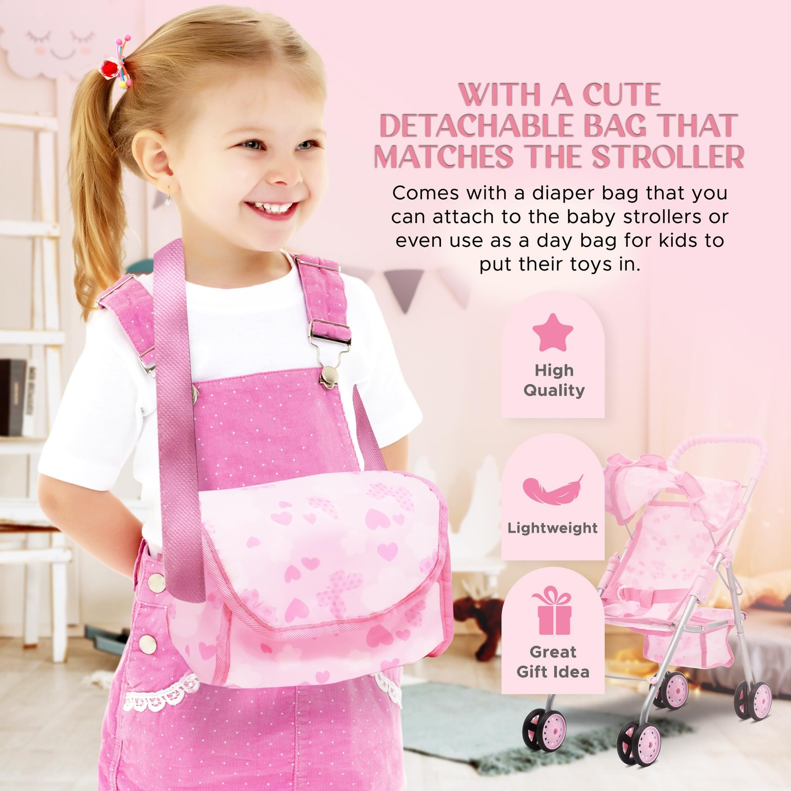 Baby Doll Stroller Bed and Swing Nursery Playset, Baby Doll Accessories Furni…