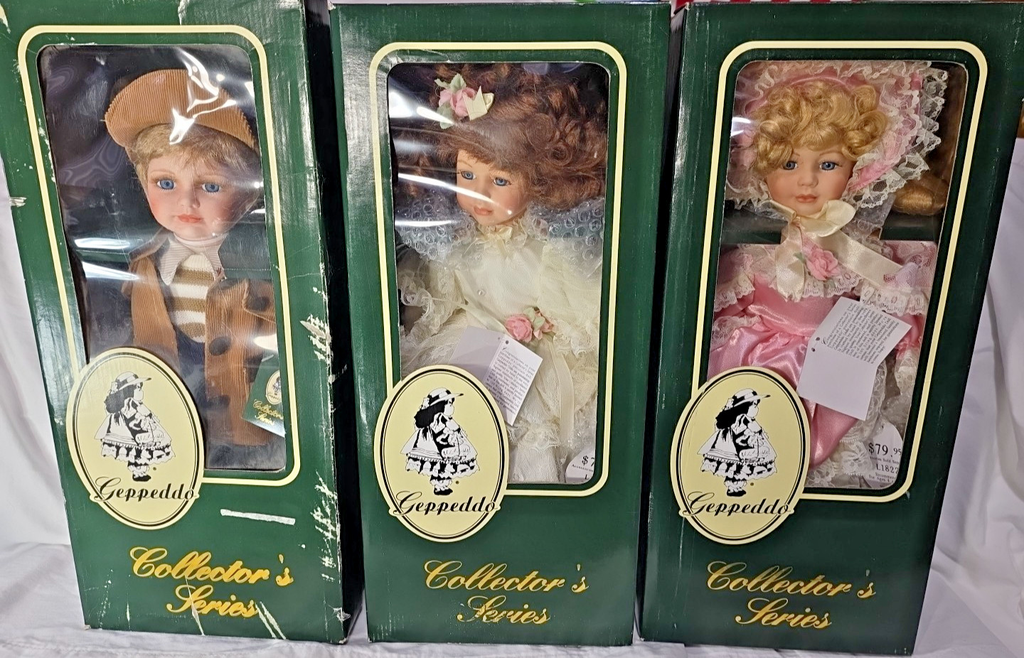 Vtg Lot of 3 L1821 L1822 & Boy B1802 Geppeddo Collector Series Porcelain Dolls