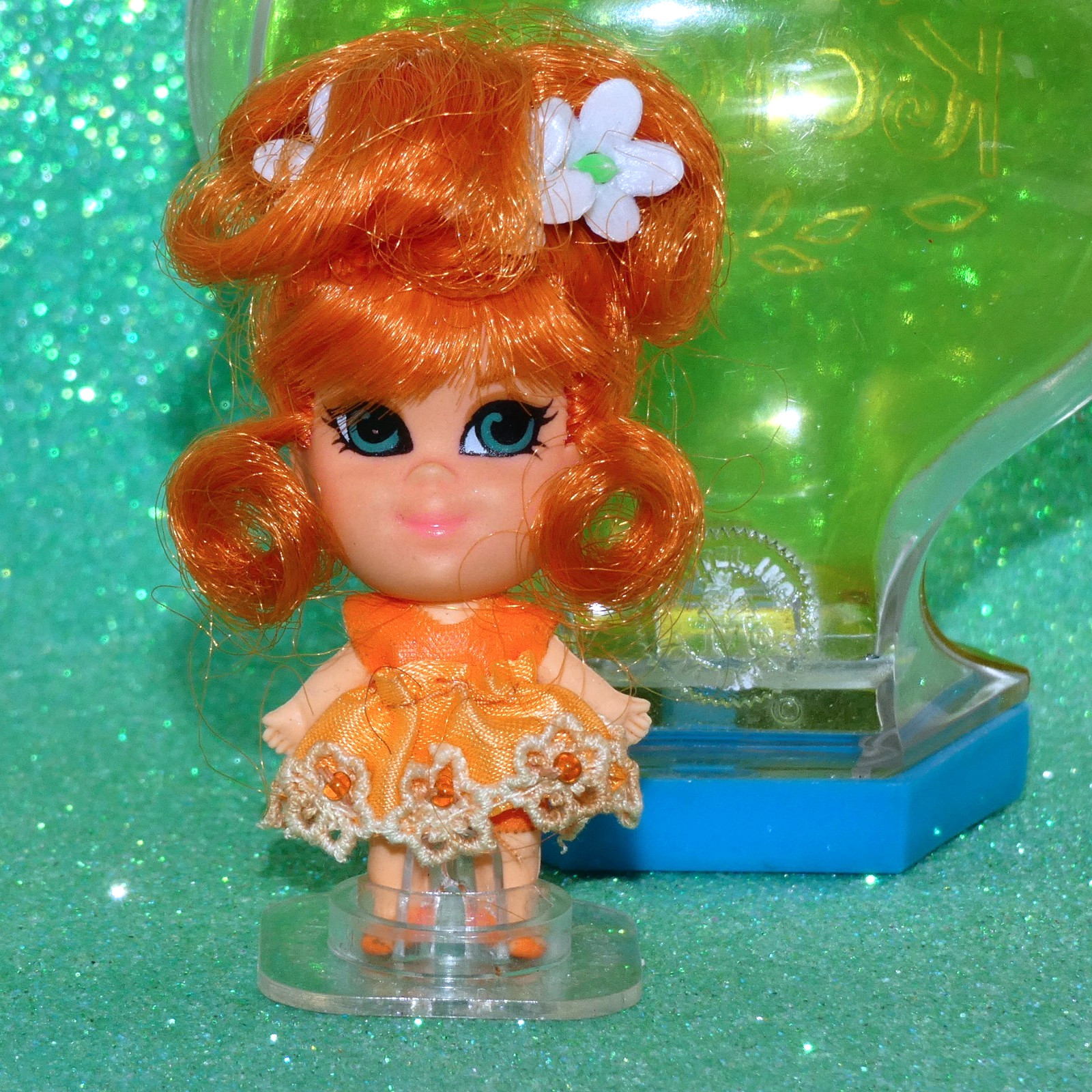 Mattel Liddle Kiddle KOLOGNE cologne ORANGE BLOSSOM DOLL perfume BOTTLE + stand