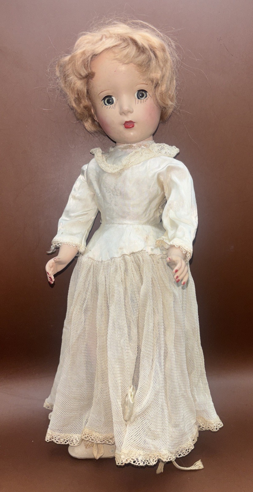 Vtg Light Brown / Red Hair Sleepy Green Eyes 13.5” Made In USA Bride Gown Doll