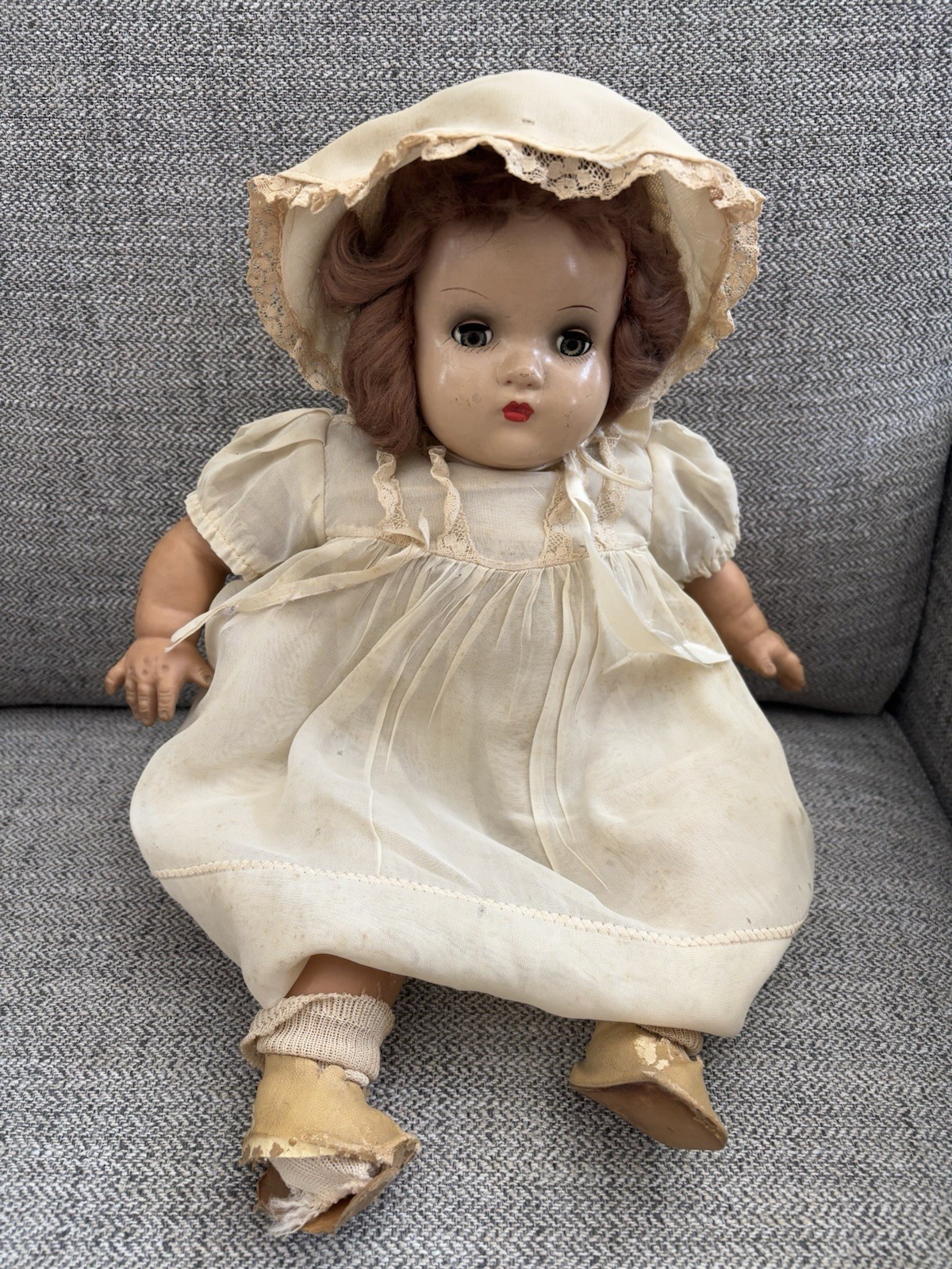 Antique Horseman 17” Composition Cloth Doll Green Sleepy Eyes Red Hair