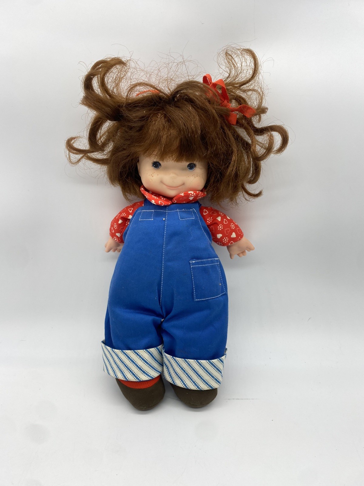 Vintage 1973 Fisher Price Audrey Lap Sitter Girl Doll #203 Cloth Overalls 1970s