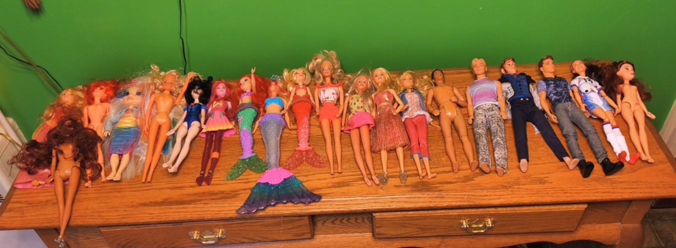 Lot Of 20 Dolls Large Lot Assorted Boys Girls Mermaids Barbies And More