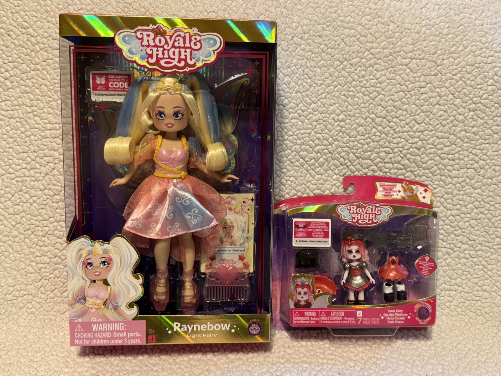 LOT Royale High 9” RAYNEBOW Light Fairy Doll & 3” Dark Fairy Pack -New, Sealed