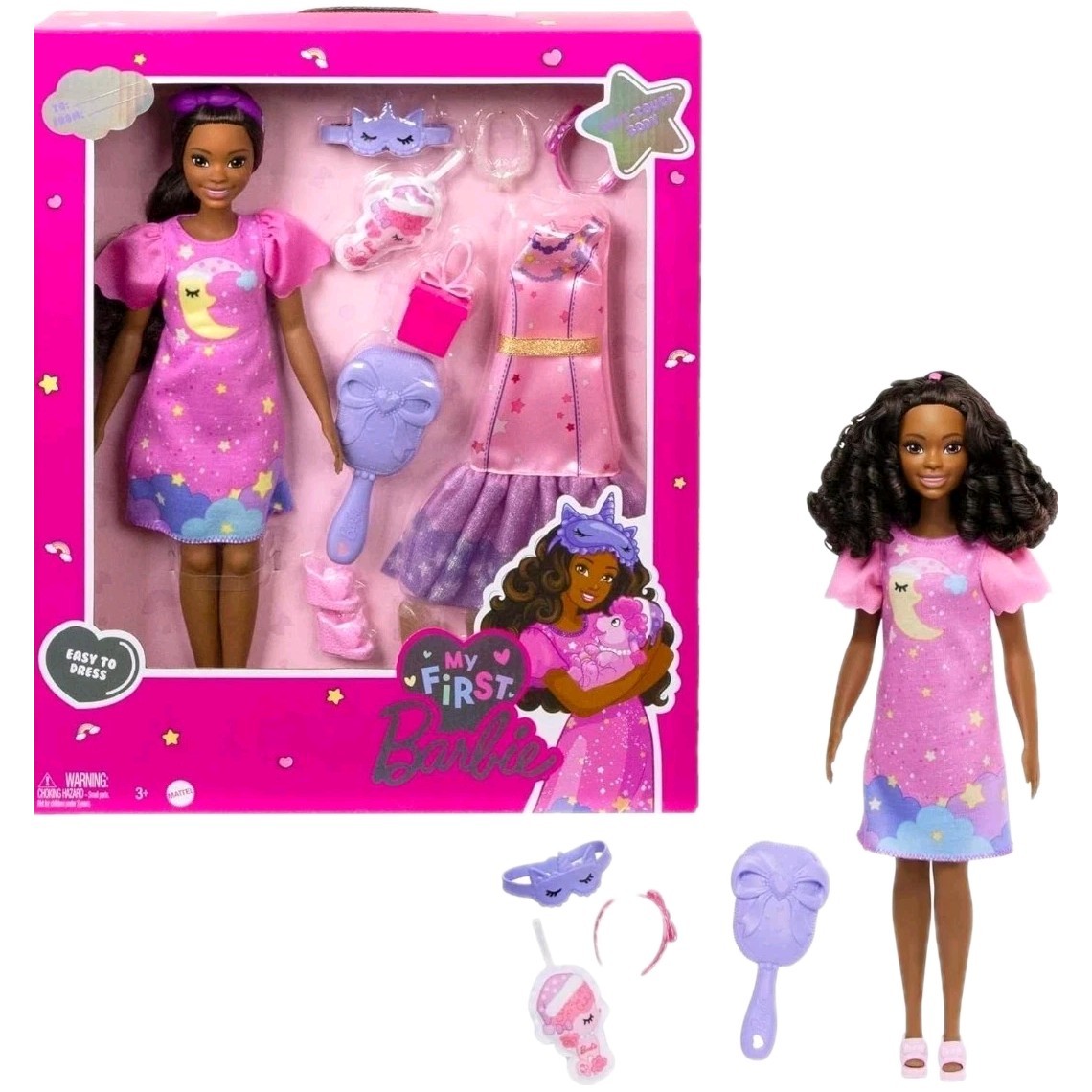My First Barbie African American Doll Toy Set w/ Accessories 13.5 Inches Tall