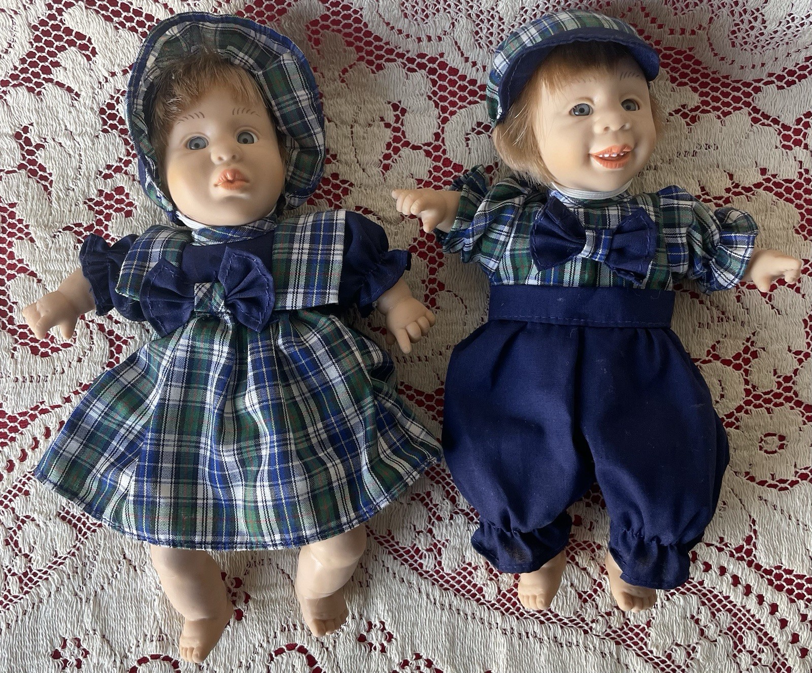 Twin Set Of Dolls Boy/Girl 8” Tall, Stuffed with Pellets, Matching Outfits￼