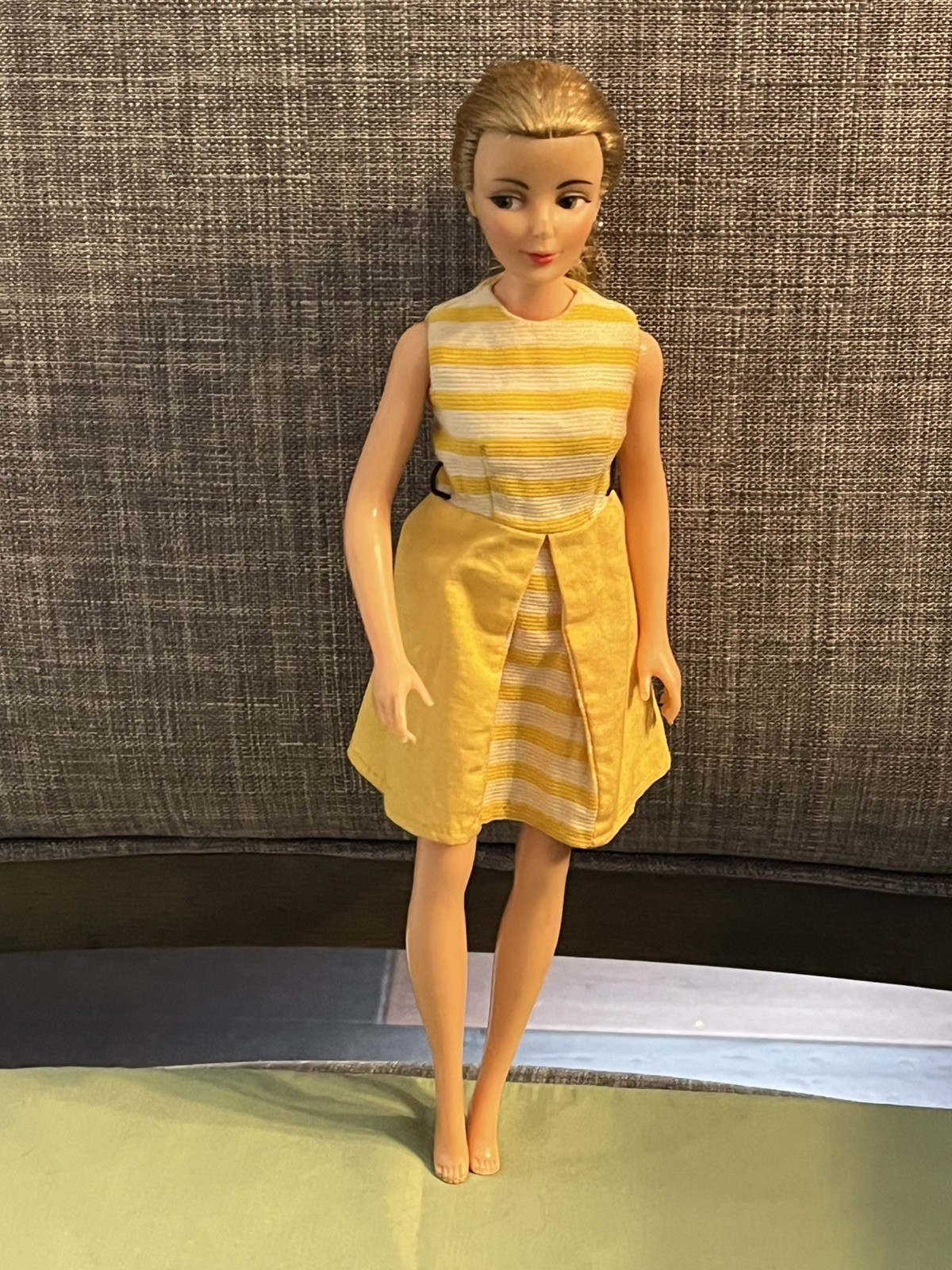 Vintage 1965 Ideal Samantha Doll Blonde Hair Yellow Striped Dress M12-E-2
