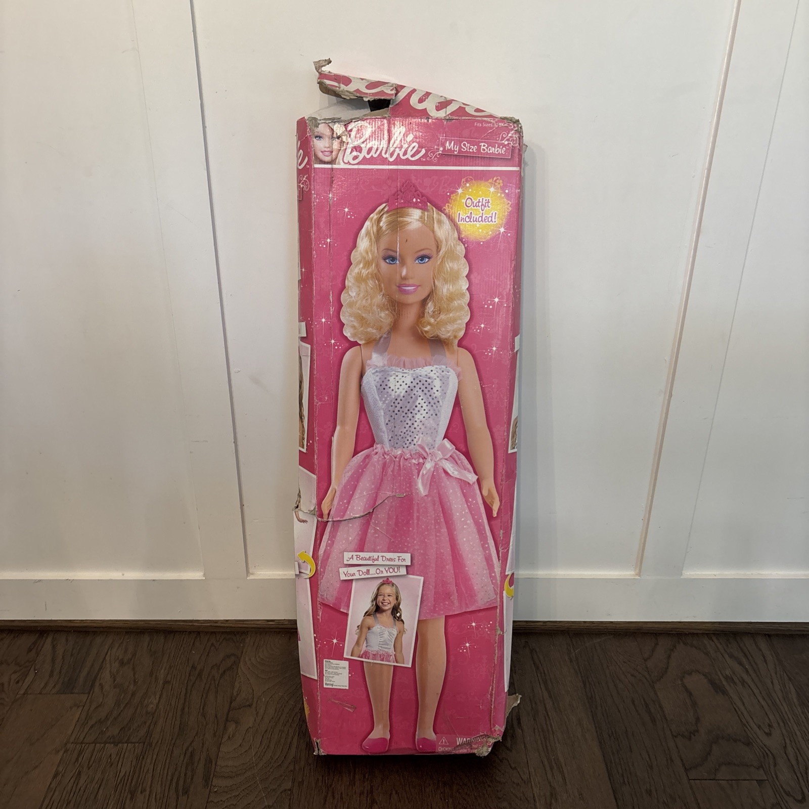 2012 My Size Barbie Blonde Princess Part Dress & Tiara box damaged