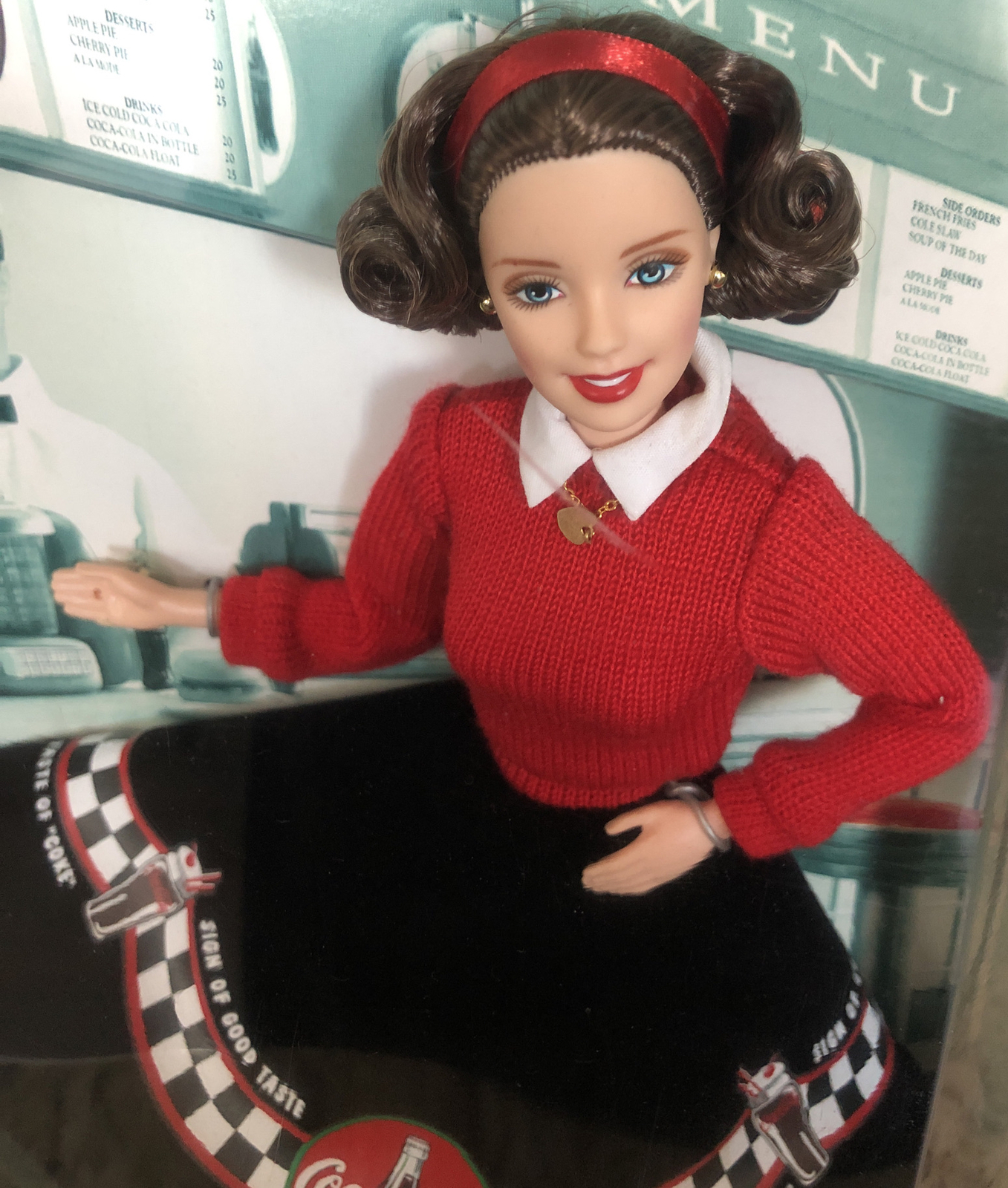 All American Sweetheart Coca Cola Barbie Doll & Heart Charm Necklace