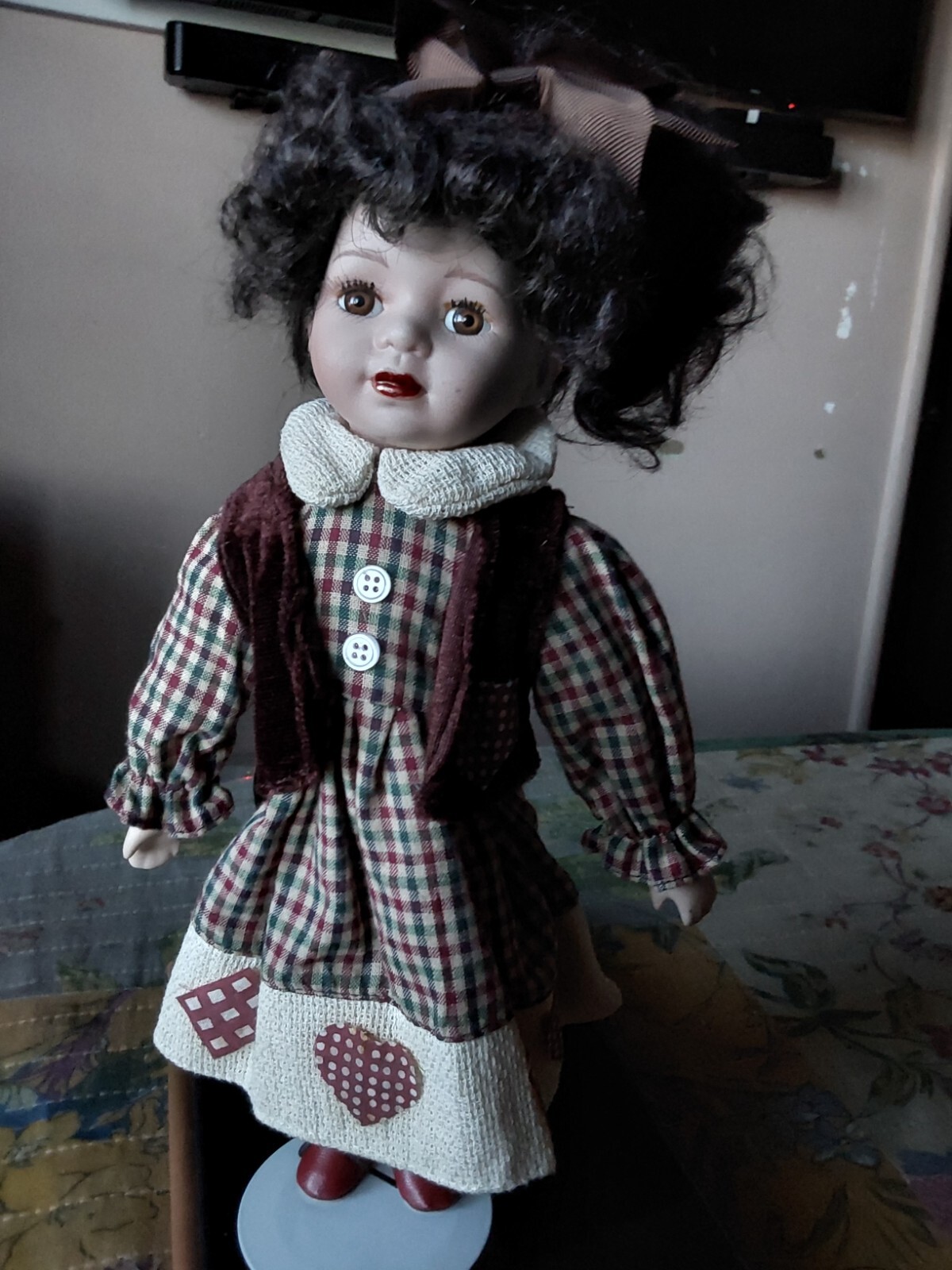 Vintage Unique 1-3000 Doll Porcelain W/ 3 Piece Outfit On Stand 14