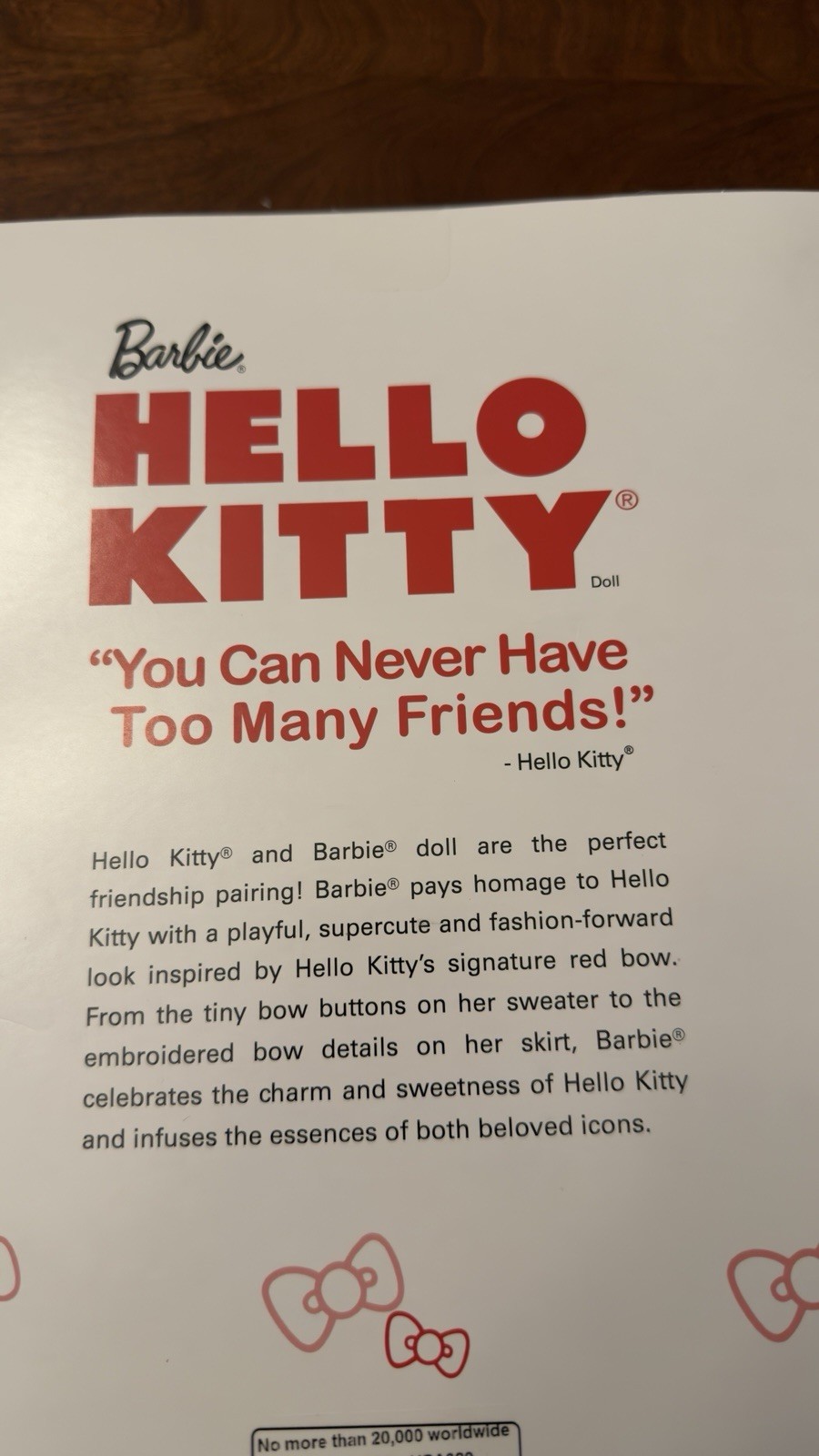 Mattel Barbie Signature Hello Kitty Limited Collector Doll 12″ DWF58 Stand