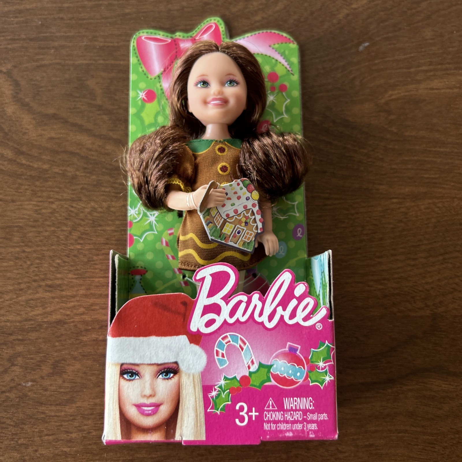 Chelsea Christmas Gingerbread Girl Doll 2012 Brunette, Blue Eyed, Fabric Dress