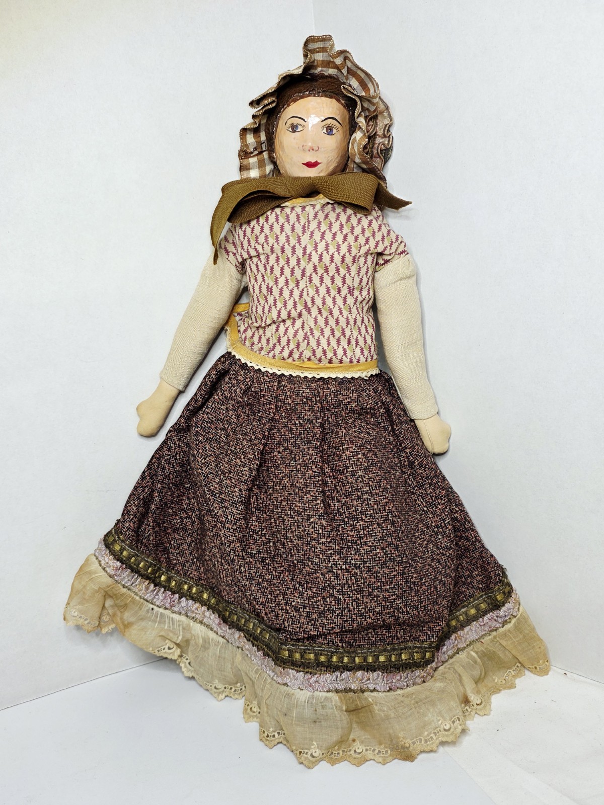Vintage Paper Mache Head Doll 15″