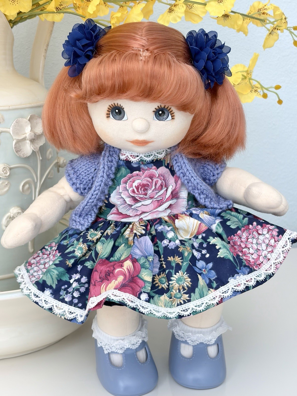1986 US Mattel My Child Doll?RESTORED Blue-eyed Red Puppytails Dressed