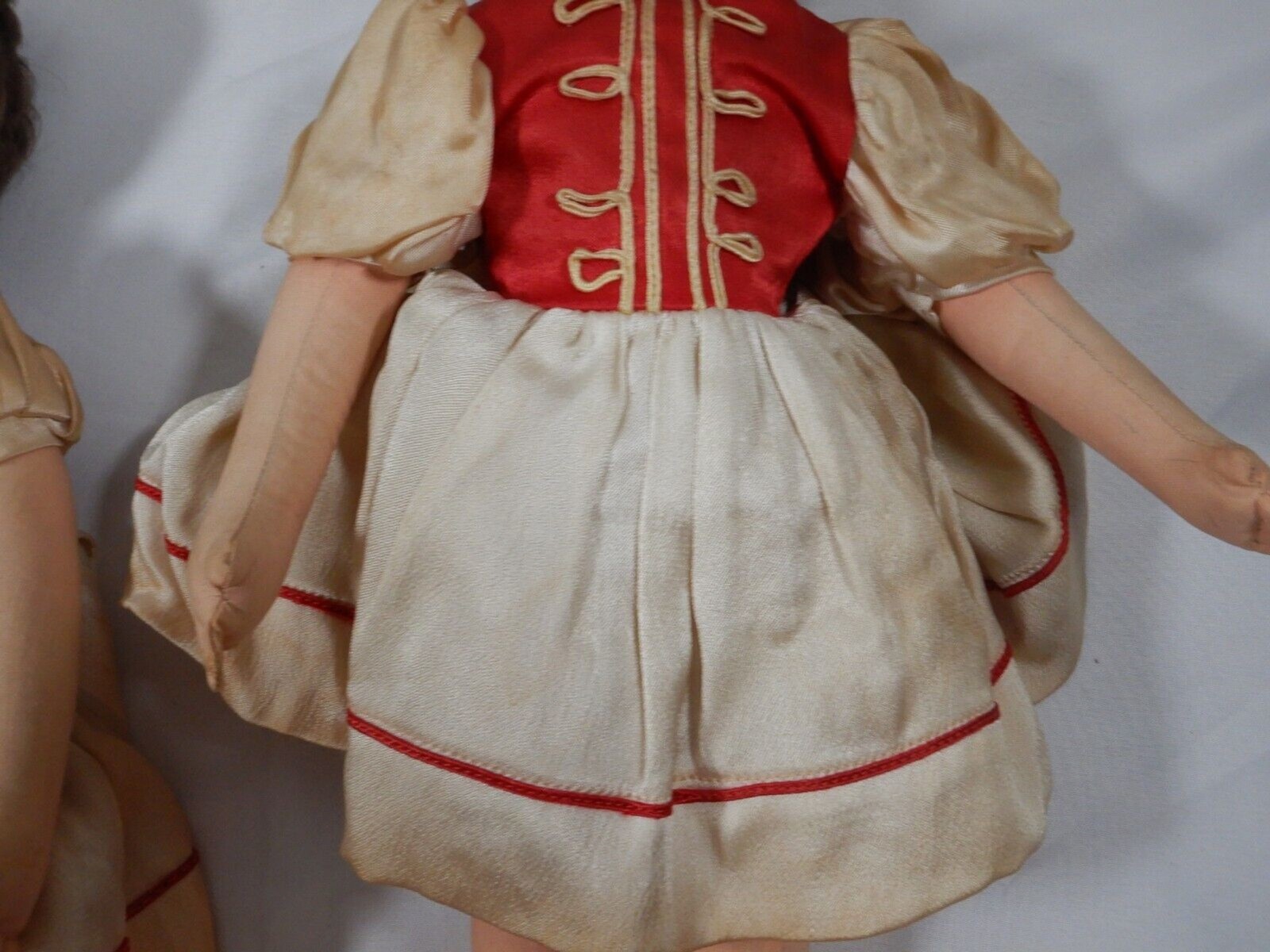 Rubber Faced Cloth Dolls 18″ Unmarked Fabric Red Boots Blue Eyes Brunette Cloth