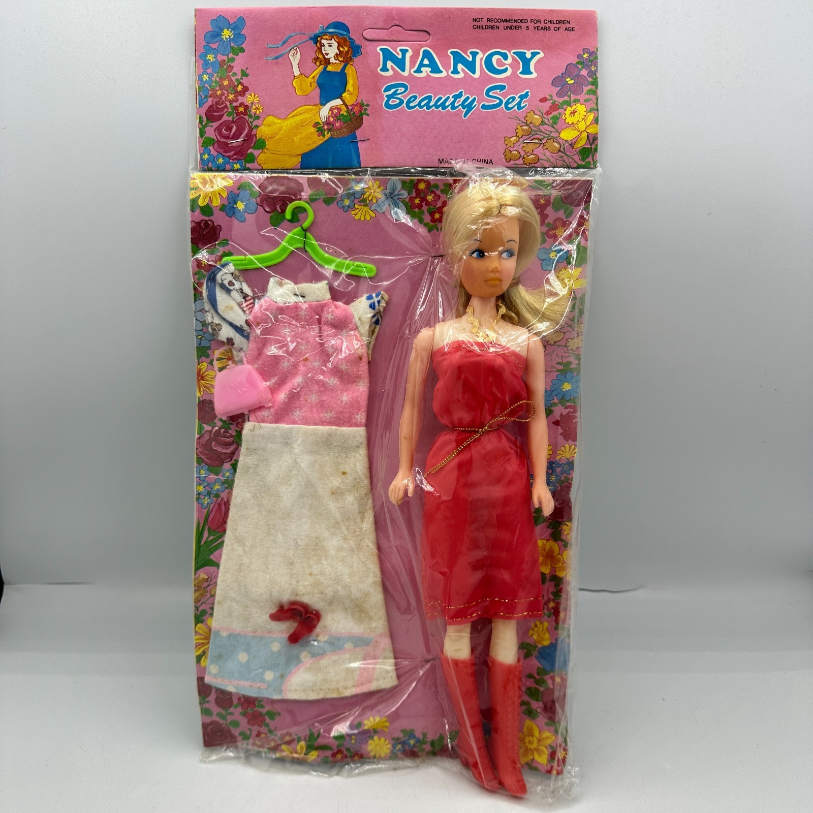 New Old Stock Doll NFRB 1970s 60s Mod China Clothes Shoes Red Dress