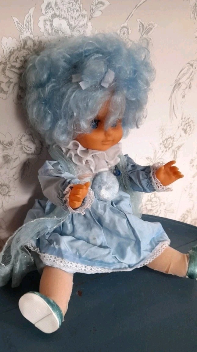 Vintage Blue haired medium plastic Doll Collectable Fairycore
