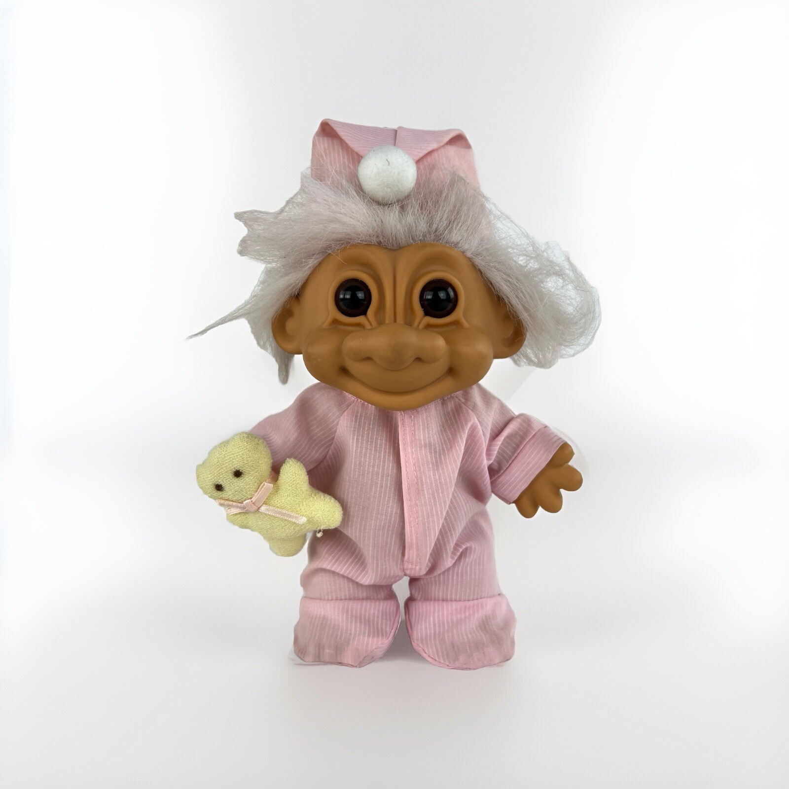 Russ Troll Doll Figure Sleepy Time Night Cap Pink Pajamas Teddy Bear Vintage 7″