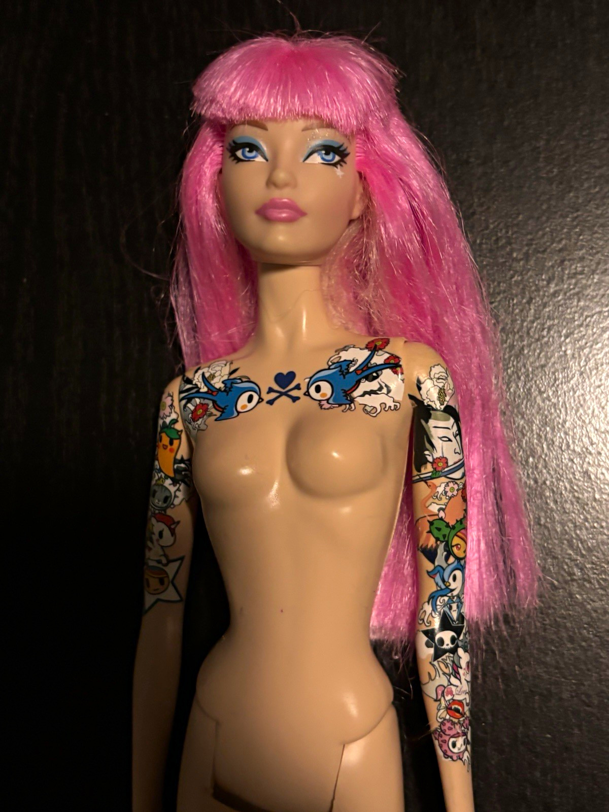 Rare Mattel Tokidoki Barbie 2015 Nude Pink Hair Tattoo Collector Doll