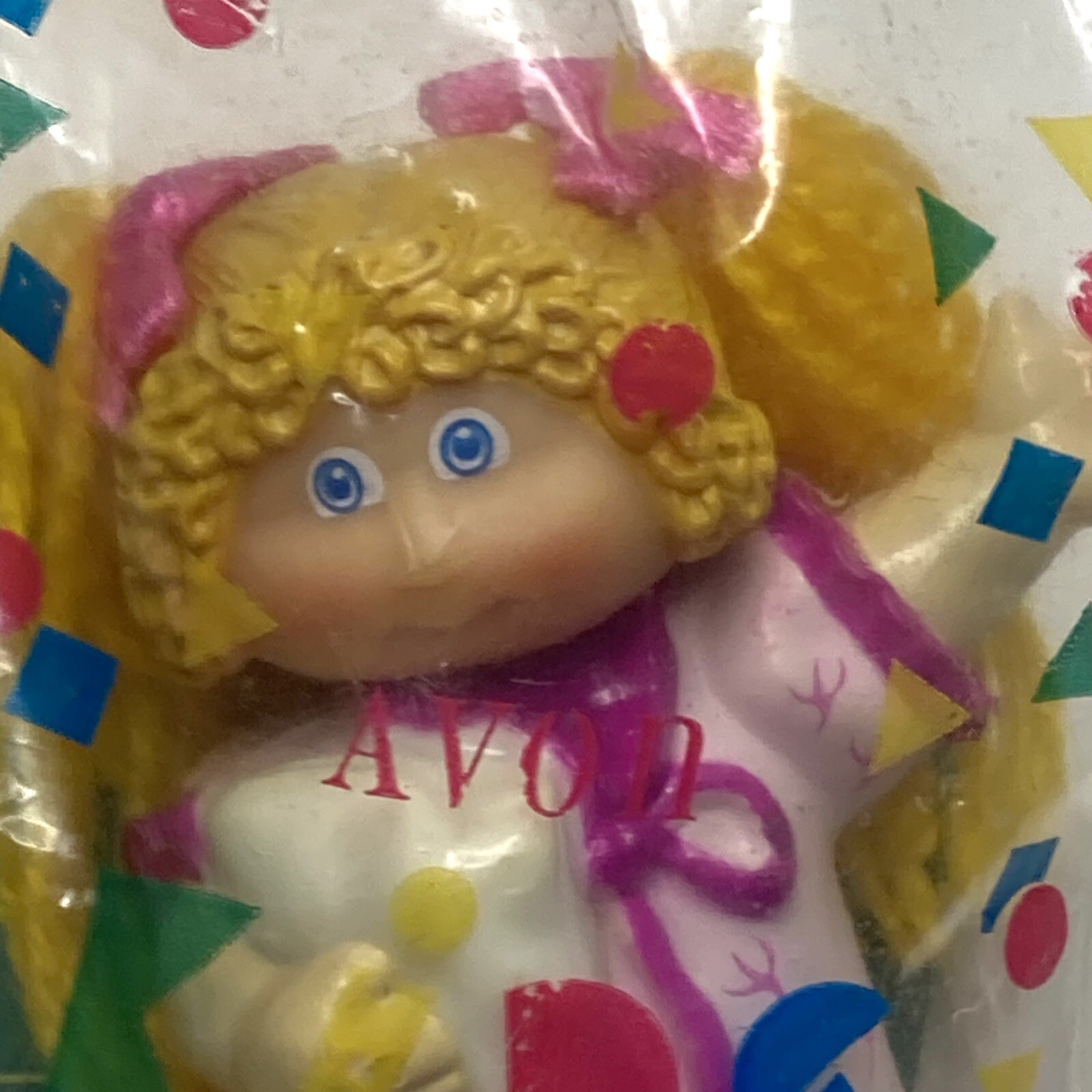 Avon Cabbage Patch Doll Mini Figure New Old Stock Girl Blonde Pigtails Pink Bow
