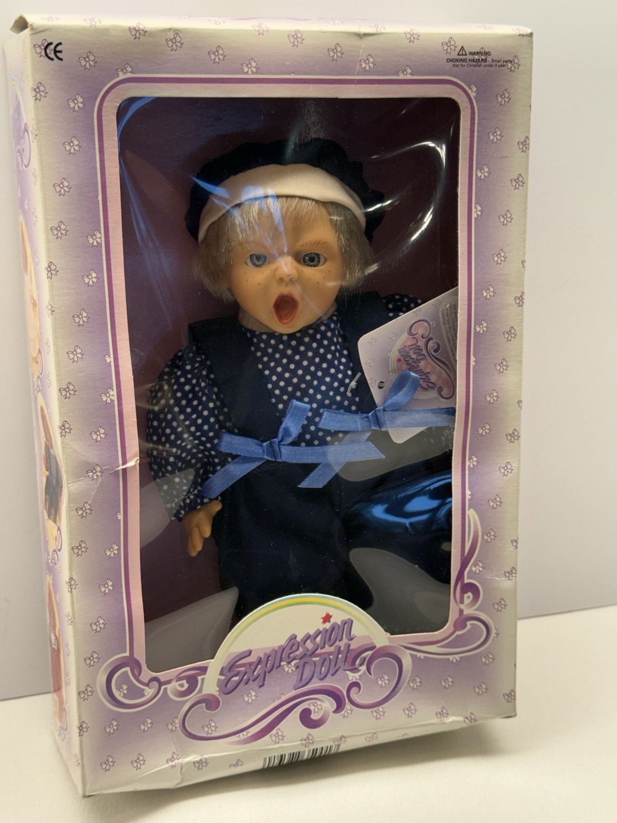 Vintage Expression Doll #35001 Character Face Crying Open Mouth Blue Romper MIB