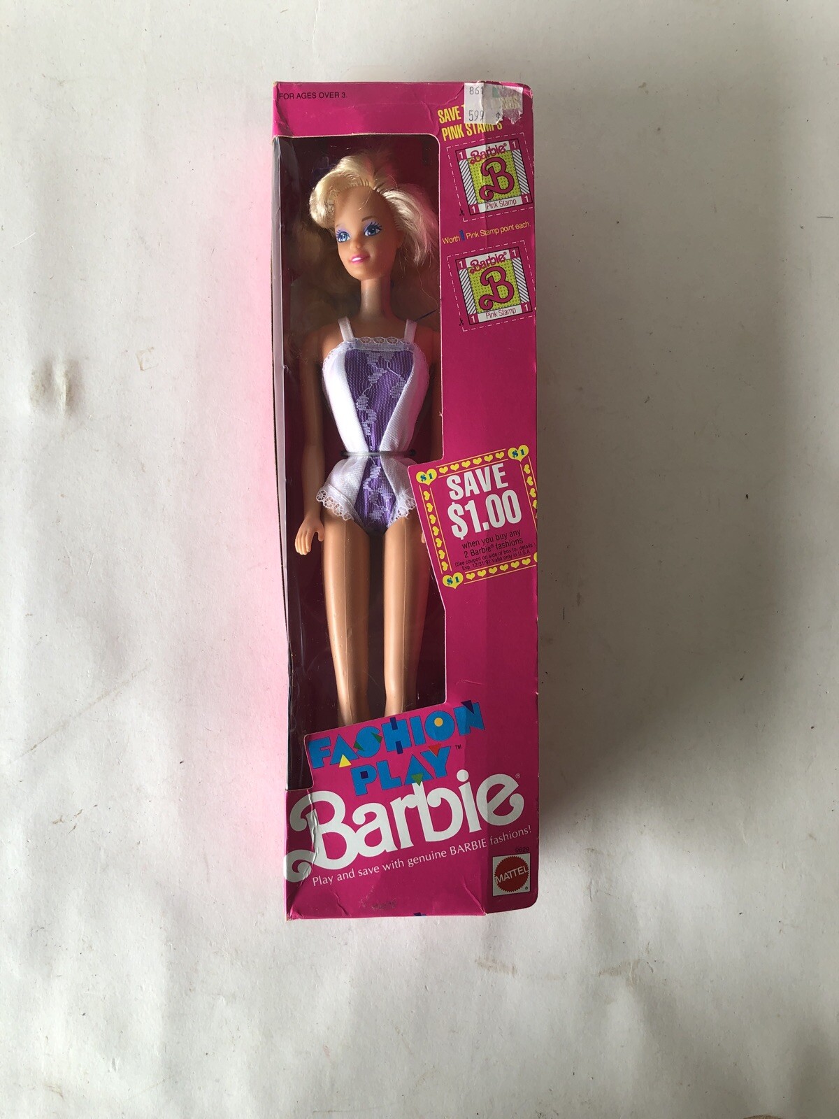 Fashion Play Barbie Doll Mattel 9629 Vintage 1990 NOS NEW barbie pink stamps