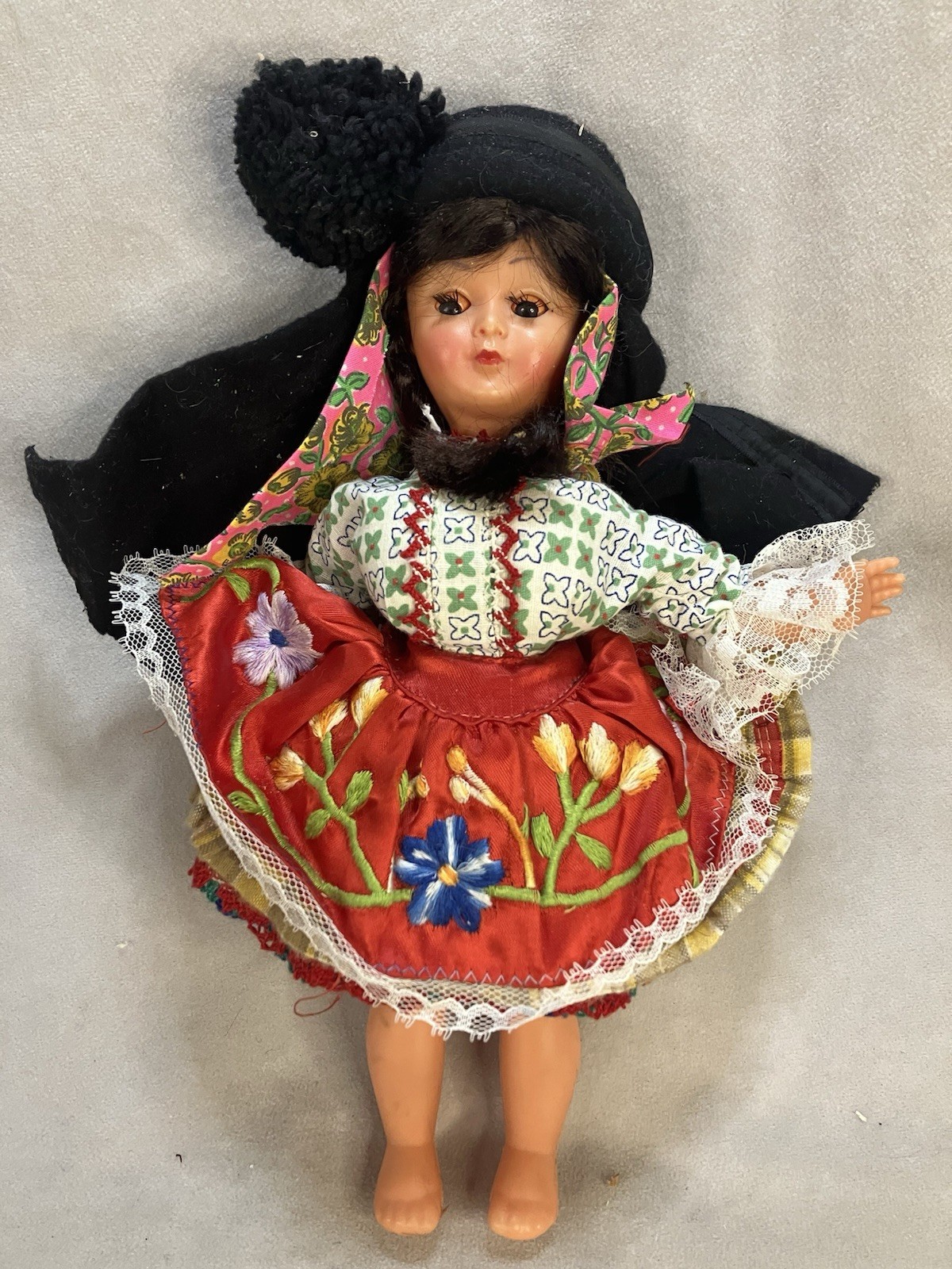 Portugal Girl Doll with Blink Eye Multicolored Dress With Head Wrap Vintage
