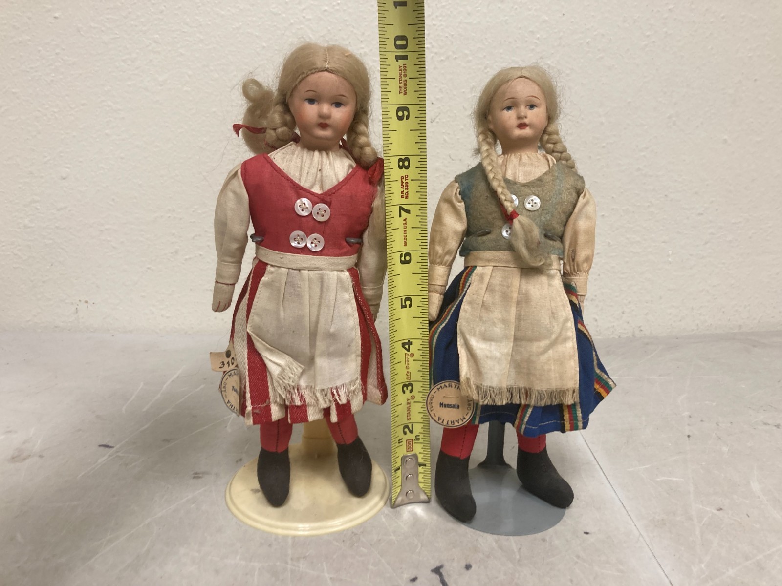 2X Vintage Martta Tuusula Cloth & Compo Cultural Ethnic Folk Doll Finland
