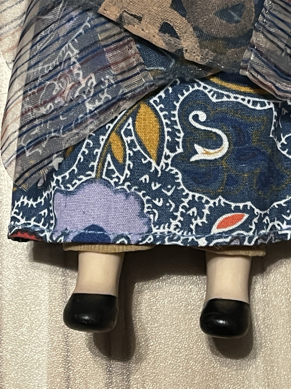 Handcrafted Doll with Blue and Red Outfit and Blue Dress