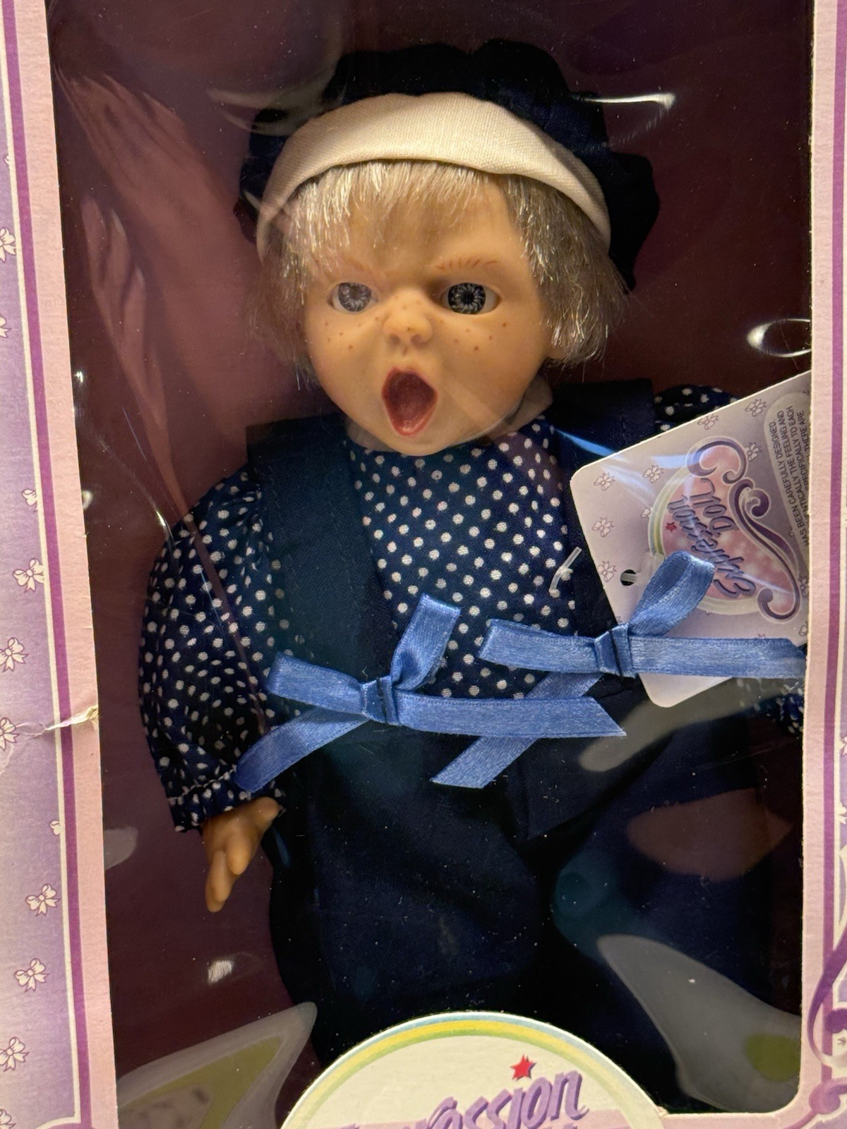 Vintage Expression Doll #35001 Character Face Crying Open Mouth Blue Romper MIB