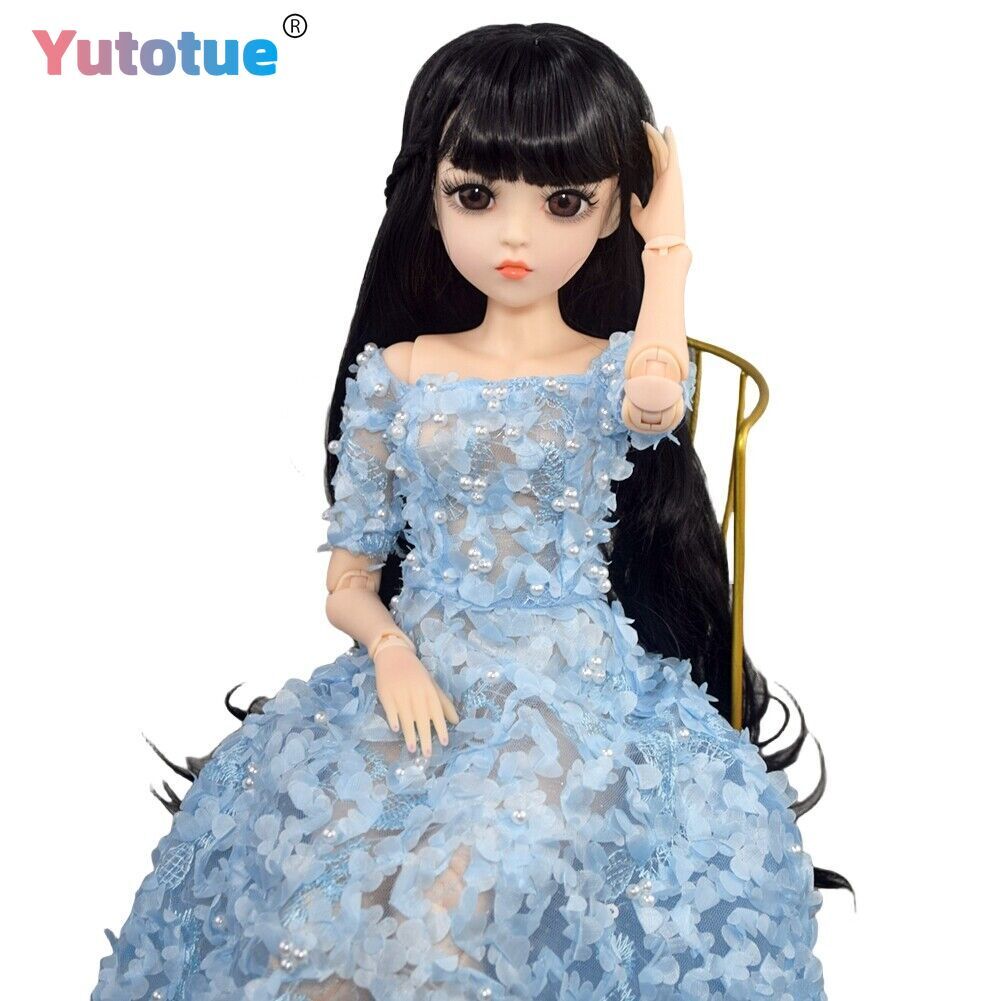Yutotue 24 inch Pretty Girl Doll Toy Black Hair Wigs + Dress + Shoes + Makeup
