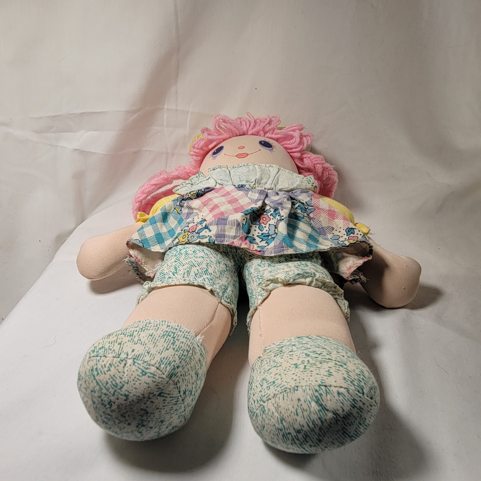 Vintage Cloth Doll Pink Braid Yarn Hair