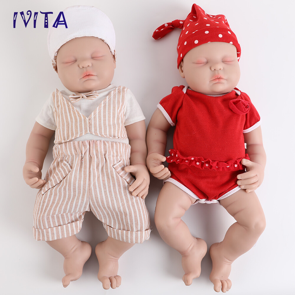 IVITA 18″Sleeping Boy and Girl Doll Reborn Baby Full Body Silicone Toddler Toy