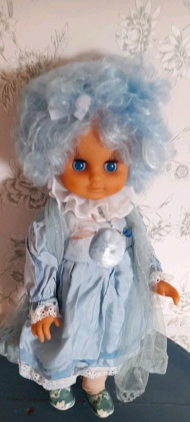 Vintage Blue haired medium plastic Doll Collectable Fairycore